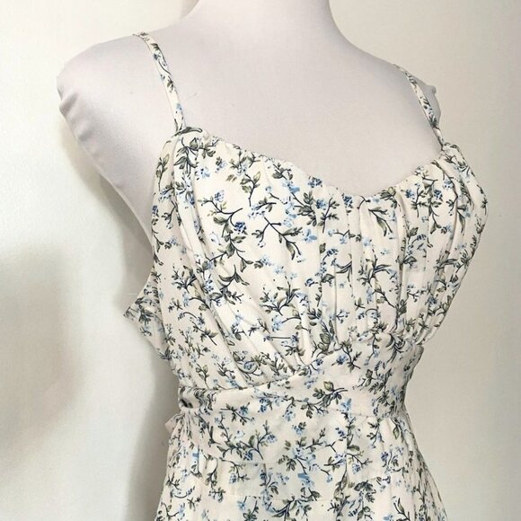 CALISTA WHITE BLUE FLORAL SLEEVELESS BACK SASH DRESS - M - Picture 4 of 9
